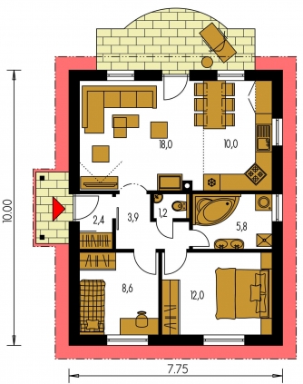 Spiegelverkehrter Entwurf | Grundriss des Erdgeschosses - BUNGALOW 11